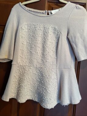 Deletta Beige Boucle Peplum Textured Tunic with slight sparkle!